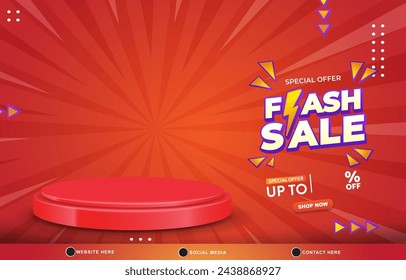 special offer flash sale discount template banner with blank space 3d podium for product sale with abstract gradient red and orange background design7