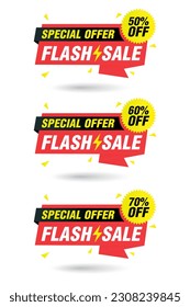 Special offer flash sale origami labels set. Sale 50%, 60%, 70% off discount. Vector illustration