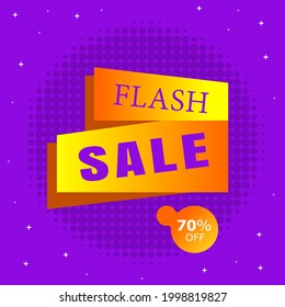 special offer flash sale with purple comic background, discount up to 70%. Vector illustration.
