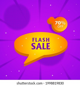 special offer flash sale with purple comic background, discount up to 70%. Vector illustration.