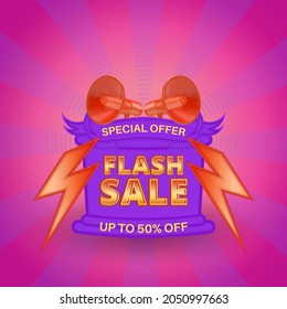 Special offer flash sale social media promotion in sunburst pattern background