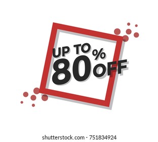 Special offer flat geometric design. Vector modern retro red tag design. Discount offer price label, symbol with 80% OFF sale sticker.