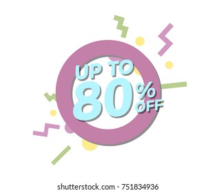 Special offer flat geometric design. Vector modern retro red tag design. Discount offer price label, symbol with 80% OFF sale sticker.
