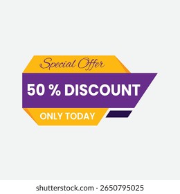 Special offer get a 50 discount today only with this eye catching promotional banner featuring bold text and vibrant colors