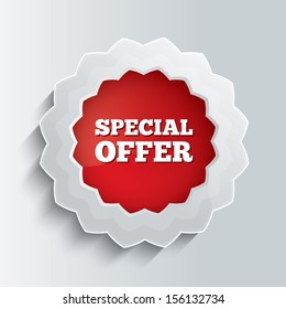 Special offer glass star button. Vector illustration. Realistic icon.