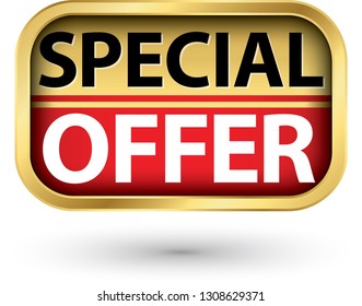 Special offer golden label with red ribbon,vector illustration