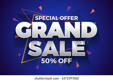 Special offer grand sale banner background. Abstract blue background. Vector illustration