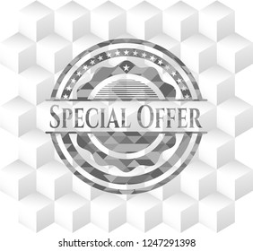 Special Offer grey emblem. Retro with geometric cube white background