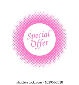 Special offer, grunge circle with halftone effect. Vector illustration. Sale banner isolated in flat design