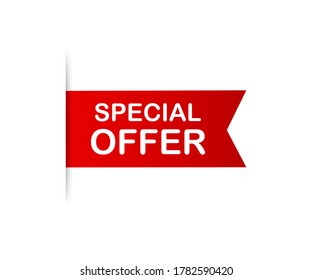 Special Offer grunge style red colored. Red ribbon. Discount label. Vector stock illustration.