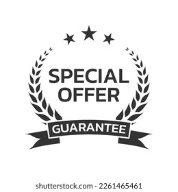 Special offer guarantee icon, logo or badge with laurel wreath and ribbon. Business award design. Vector illustration.