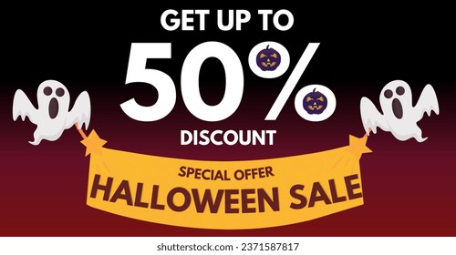 Special offer Halloween sale, get up to 50 percent off discount. Sale banner