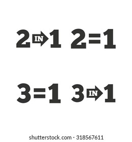 Special offer icons. Take two pay for one sign symbols. Profit at saving. Flat icons on white. Vector
