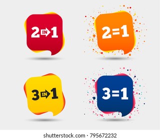 Special Offer Icons. Take Two Pay For One Sign Symbols. Profit At Saving. Speech Bubbles Or Chat Symbols. Colored Elements. Vector