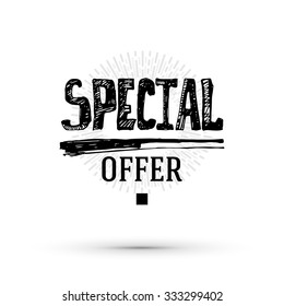 Special offer illustration. Vector business banner. Sketched text illustration.