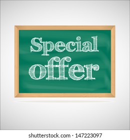 Special offer - the inscription chalk on the green chalkboard in a wooden frame