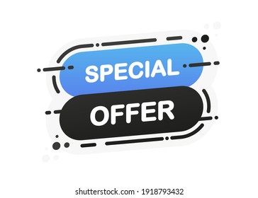 Oferta especial banner plano azul aislado sobre fondo blanco. Ilustración vectorial.