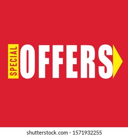 Special offer label with arrow icon isolated on red background can be used as marketing or promotional material - vector image