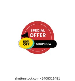 Icono de etiqueta de oferta especial en banner de descuento de estilo plano ilustración vectorial en concepto de negocio de fondo aislado