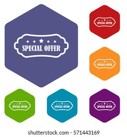 Special offer label icons set rhombus in different colors isolated on white background