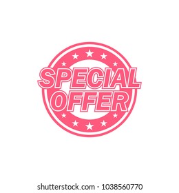 Special offer label. Red color, isolated on white. Vector illustration