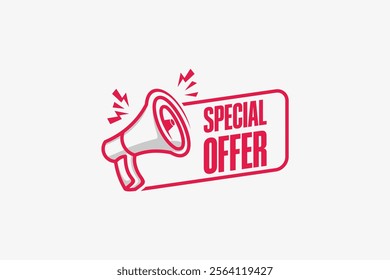 Special offer label vector design template for sales promo with megaphone icon symbol simple trendy style