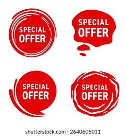 Special Offer labels set. Discount badge. Big sale special offer, for web or store, in red color and different style
