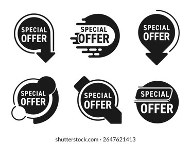 Special Offer labels set. Discount badge. Big sale special offer, for web or store, in monochrome style and different style