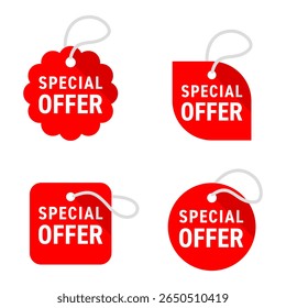 Special Offer labels set. Discount badge. Big sale special offer, for web or store, in red color and different style