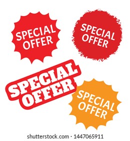 Special offer labels set. Special Offer grunge red tags