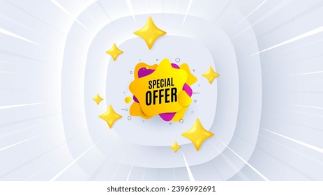 Special offer liquid shape. Neumorphic offer 3d banner, coupon. Discount sticker banner. Sale coupon icon. Special offer promo event background. Sunburst banner, flyer or poster. Vector