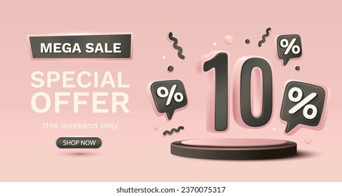 Oferta especial, mega venta, 10 economía actual, banner de mercado. Ilustración del vector