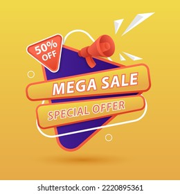 Special offer mega sale banner. Yellow background