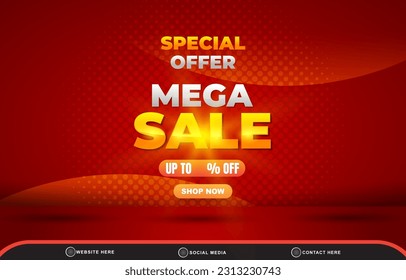 special offer mega sale discount for social media post banner with copy space for product sale with abstract gradient red background design