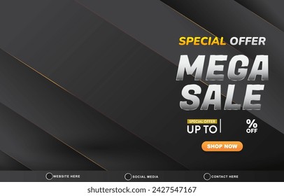 special offer mega sale discount template banner with copy space for product sale with abstract gradient black background design 042