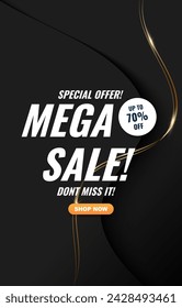 special offer mega sale discount template banner with copy space for product sale with abstract gradient black background design