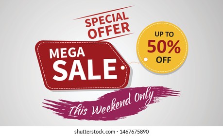 Special offer mega sale vector banner template. Promotional art. Colorful tag. Sale tag vector. Special offer sale tag. Promotional sale price.
