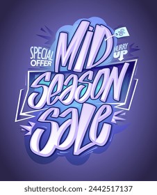 Special offer mid season sale, vector web banner or poster lettering template