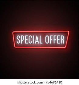 Special offer neon text. Vector illustration.