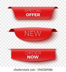 Special Offer, New And Order Now Sale Banners. Red Tags. Vector Illustration.