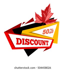 Special offer off banner. Super mega autumn or fall sale, discount, best offer. Symbol of promotion and advertising. Sticker for business. Flat design Vector illustration isolated on white background.