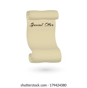special offer with old scroll paper on white background