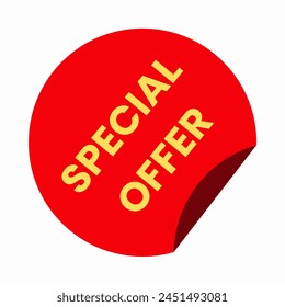 Special Offer on red round ribbon, badge sticker on the white background
