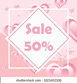 special offer on valentine day, discount label, violet heart on background, vector