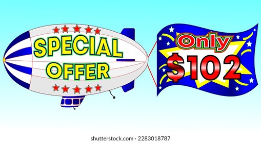 Special offer only $ 102, vector illustration, zeppelin illustration, vector for wholesale and retail trade, blue, white, yellow, red illustration. God is good always!