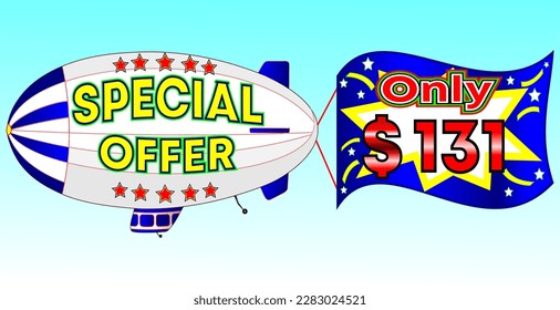 Special offer only $ 131, vector illustration, zeppelin illustration, vector for wholesale and retail trade, blue, white, yellow, red illustration. God is good always!