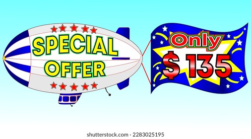 Special offer only $ 135, vector illustration, zeppelin illustration, vector for wholesale and retail trade, blue, white, yellow, red illustration. God is good always!