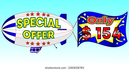 Special offer only $ 154, vector illustration, zeppelin illustration, vector for wholesale and retail trade, blue, white, yellow, red illustration. God is good always!