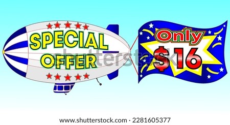 Special offer only $ 16, vector illustration, zeppelin illustration, vector for wholesale and retail trade, blue, white, yellow, red illustration. God is good always!