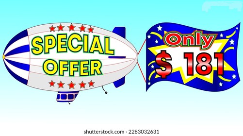 Special offer only $ 181, vector illustration, zeppelin illustration, vector for wholesale and retail trade, blue, white, yellow, red illustration. God is good always!